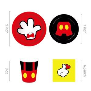Mouse Party Supplies, 16 (9 inch) and 16 (7 inch) Plates, 40 Napkins, & 16 Cups